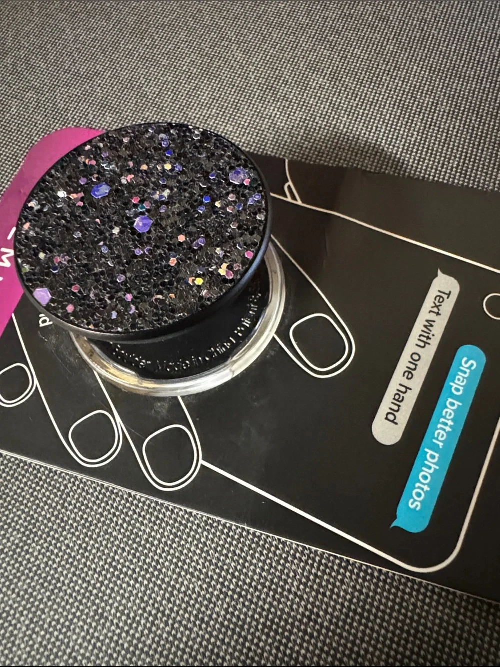 PopSockets Phone Grip & Stand - Black with Purple Glitter